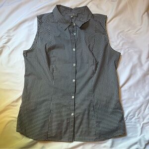 Laura Black and White Gingham Print Blouse Sleeveless Button Up Top Size 12